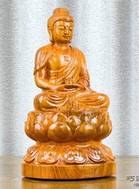 花梨实木雕刻药师佛木雕摆件