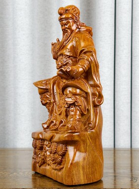 花梨木雕关公武财神客厅供奉摆件