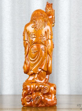 花梨木雕老寿星公祝寿摆件