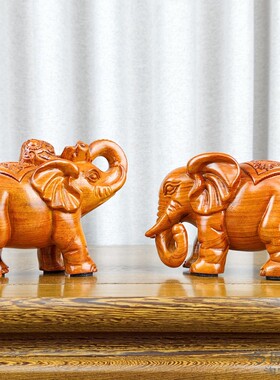 花梨木雕如意象一对摆件