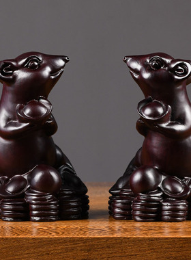 黑檀木雕老鼠摆件十二生肖风水