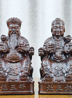实木雕刻灶王爷灶王奶神像一套