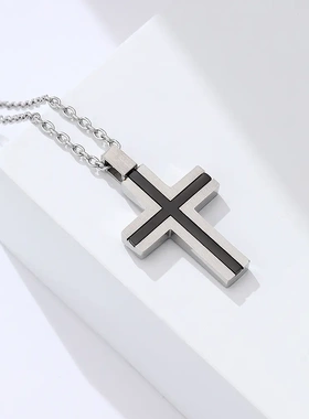 不锈钢十字架双色项链欧美新款拼色吊坠时尚激励信仰饰品配饰