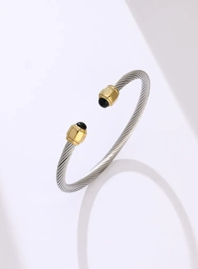 不锈钢磁石手镯开口手环双磁性健康控脂饰品配饰麻花手环