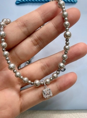 HEFANG何方珍珠项链方糖锁骨链女