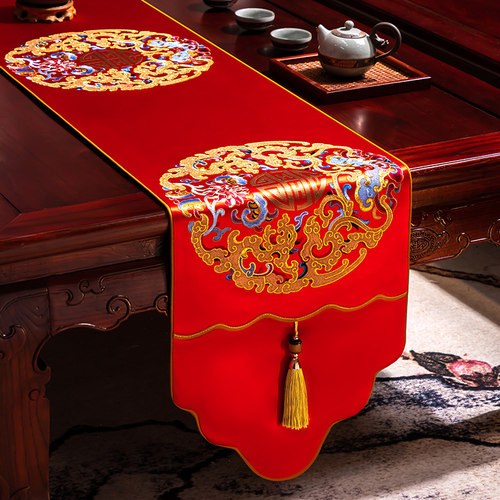 新年桌布氛围感中式茶旗茶桌垫布禅意桌旗布艺长条高端轻奢茶几布 - 图3