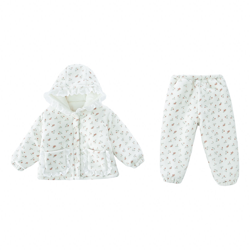 女童珊瑚绒睡衣冬季三层加厚碎花连帽家居服公主风女宝宝棉服套装,淘宝优惠券,粉丝福利购,淘宝优惠卷