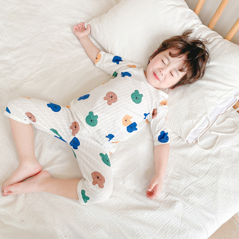 儿童家居服夏季薄款七分袖宝宝睡衣套装A类纯棉中小童卡通空调服