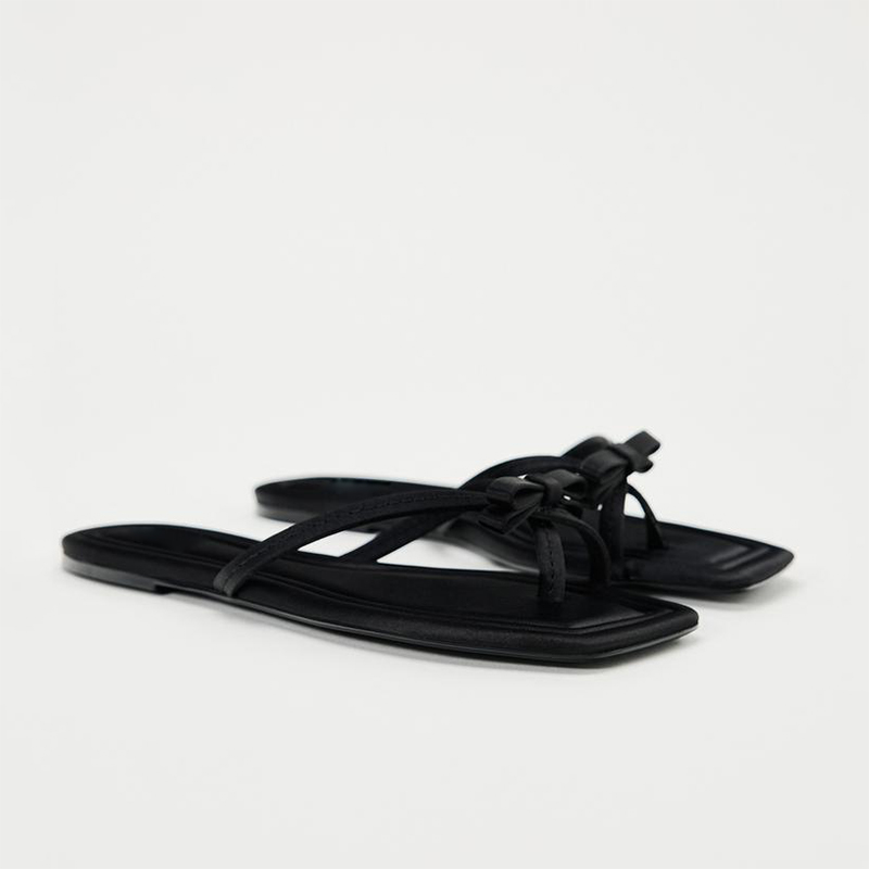 ZA2025夏季新款蝴蝶结夹趾平底拖鞋沙滩度假风凉拖鞋外穿人字拖鞋 - 图0