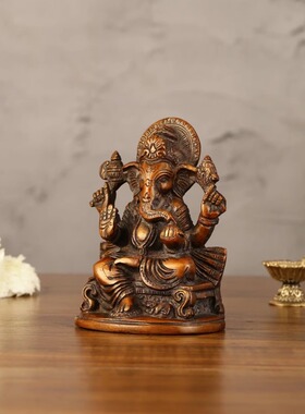 印度国际直邮黄铜手工制作坐在椅子上Ganesha象头神像 5 英寸雕像