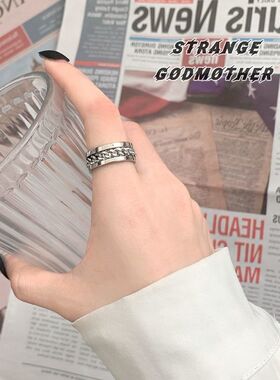 雾凇纹戒指男生单身戒指网红霸气复古炫酷潮流简约轻奢不掉色指环