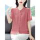 Camisa de manga corta de algodón y lino para mujeres en verano Nuevo estilo de mediana edad Madres de mediana edad.