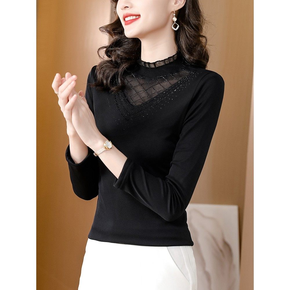 高端义乌蕾丝打底衫女秋冬加绒加厚内搭t恤2025新款妈妈网纱上衣,淘宝优惠券,粉丝福利购,淘宝优惠卷