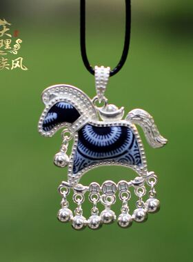 贵州非遗苗银吊坠 蜡染蝴蝶花丝工艺民族风项链文创饰品