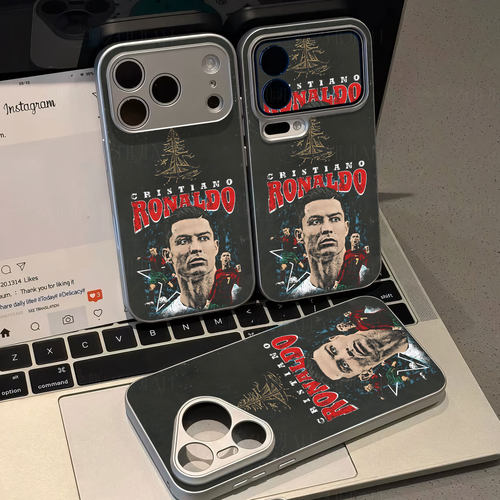 C罗足球图磁吸磨砂黑框电镀玻璃手机壳适用苹果iphone17promax华为红米TURBO5MAXOPPOFINDX5PRO荣耀MAGIC4PRO - 图2