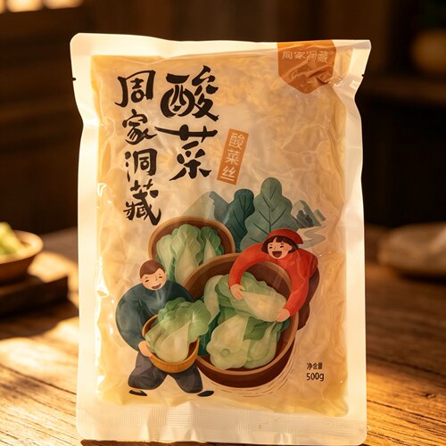 东北特产 辽源周家酸菜500g*5袋  周家洞藏酸菜 笨渍酸菜丝500g*5 - 图1