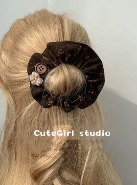 Cutegirl studio韩气质灰色爱心蝴蝶结小肠发圈文艺复古扎发头绳
