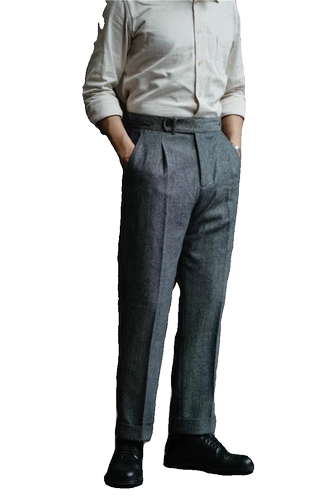 秋冬羊毛呢子加厚意式复古那不勒斯宽松直筒西裤男大码垂感休闲裤 - 图3