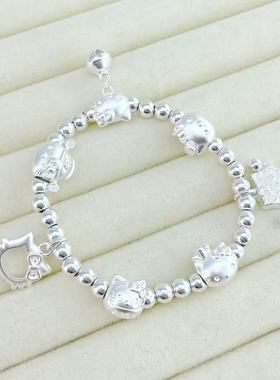 999足银kitty铃铛手链纯银凯蒂猫手串佛珠女友生日礼物闺蜜送礼