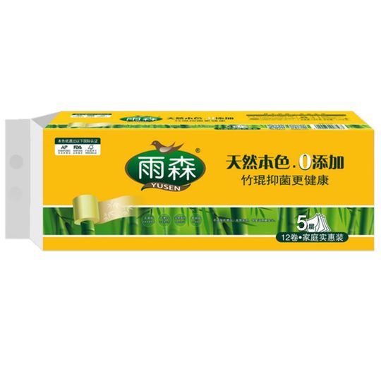 Yusen bamboo pulp natural color bamboo antibacterial toilet paper household five-layer primary color long roll paper towel toilet paper multiple specifications