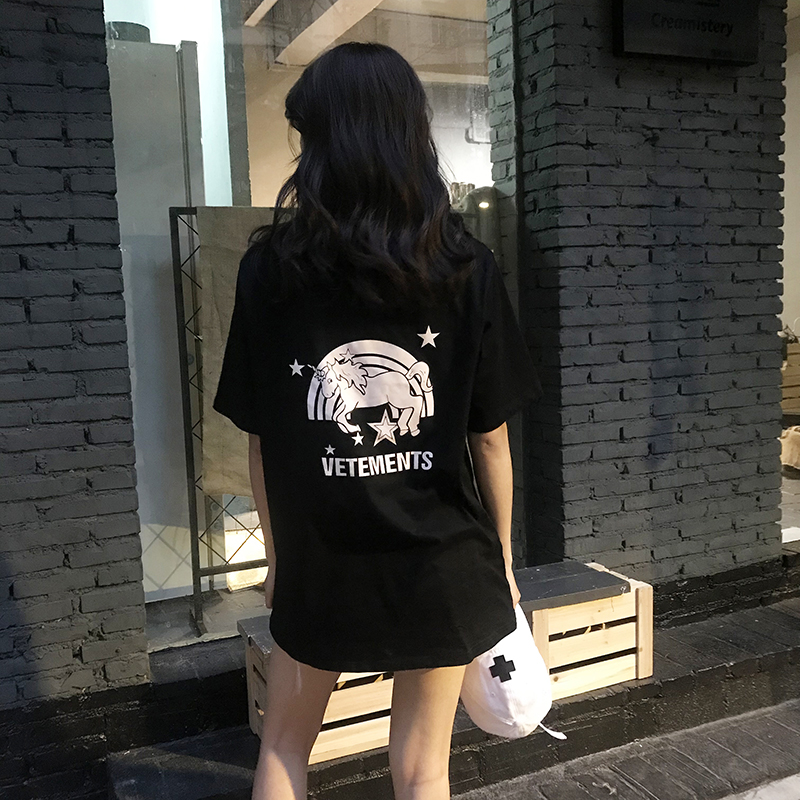 VTM 18SS 欧美潮牌独角兽宽松Tshirt字母印花情侣短袖T恤男女INS - 图0