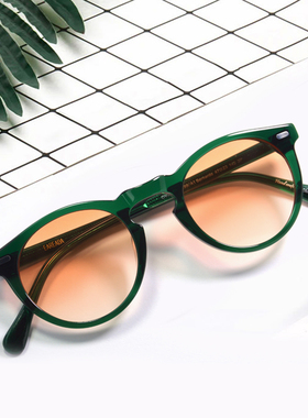 潮搭圆个性女绿框太阳镜