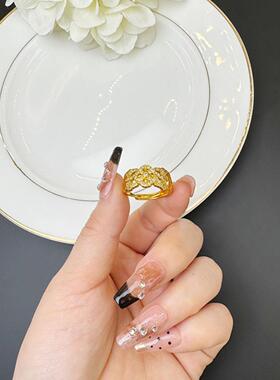 古法沙金花丝镶钻复古活口戒指