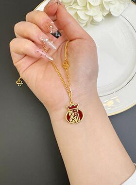 新中式沙金福字锁骨项链