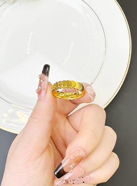 越南沙金鱼鳞圆盘情侣戒指