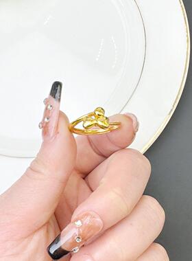 越南沙金爱心蝴蝶结开口戒指女