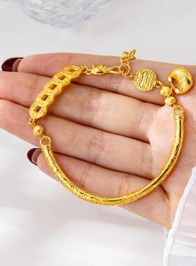 越南沙金锤纹胖福半镯女手链