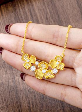 国潮花团锦簇沙金镶钻锁骨链