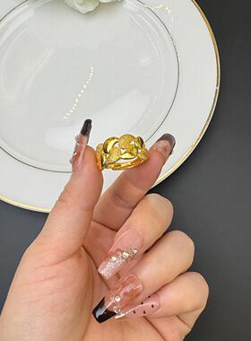 新款越南沙金镂空环扣磨砂女戒