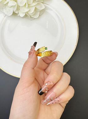 国潮越南沙金古法镶锆吉言戒指