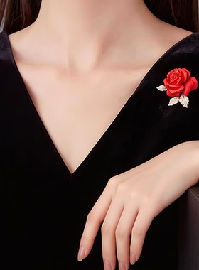 中国红玫瑰花胸针立体高档女婚礼