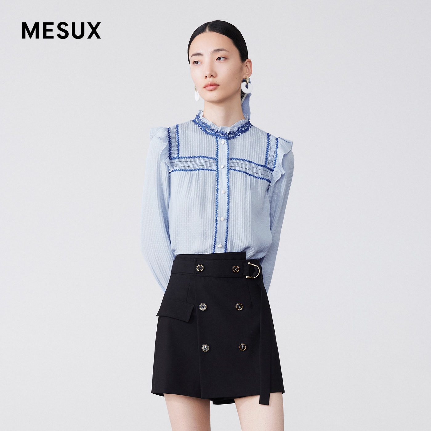 MESUX米岫夏【韩国进口面料】双排扣裙裤女MKSUQ101 - 图1