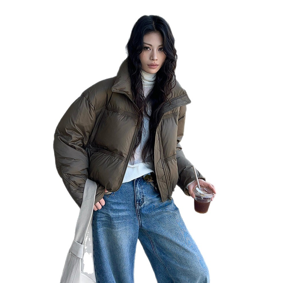 2025冬季新款浮雕花立领短款羽绒服90白鸭绒加厚面包服外套85580 - 图3