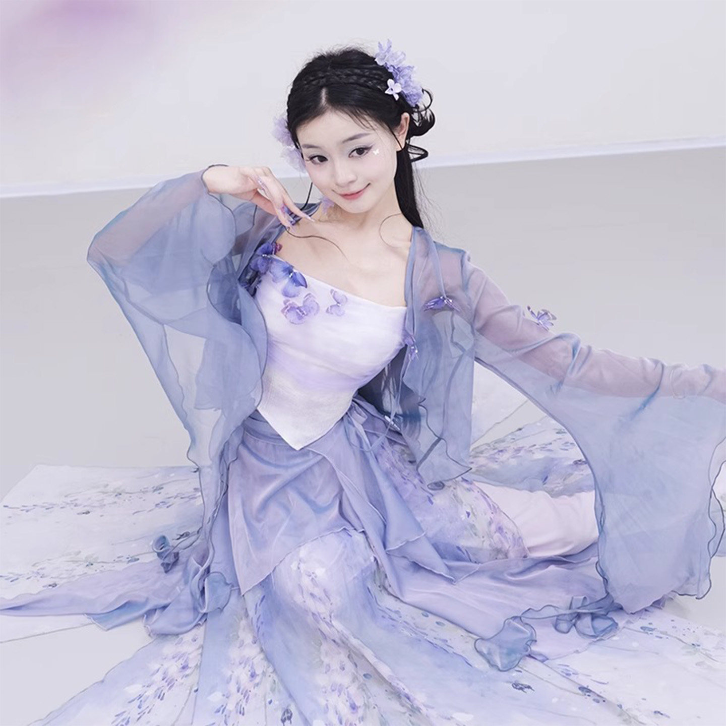 古典舞蹈服新款渐变纱衣喇叭袖外披晕染古风双层裤裙演出服练功服,淘宝优惠券,粉丝福利购,淘宝优惠卷