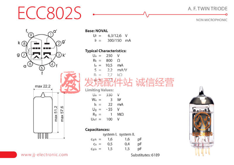 6月新到货！捷克 JJ ECC802S/ 12AU7金脚长屏电子管-图3