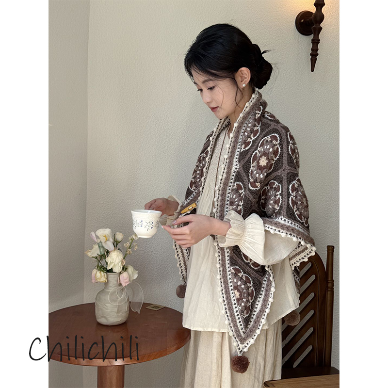 CHILI 原创小众设计手工创意礼物羊毛秋冬祖母格复古披肩毛毯材料 - 图1