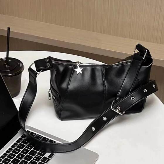 Black sweet and cool motorcycle bag 2024 new niche bag fashion high-end armpit bag single shoulder crossbody bag trendy