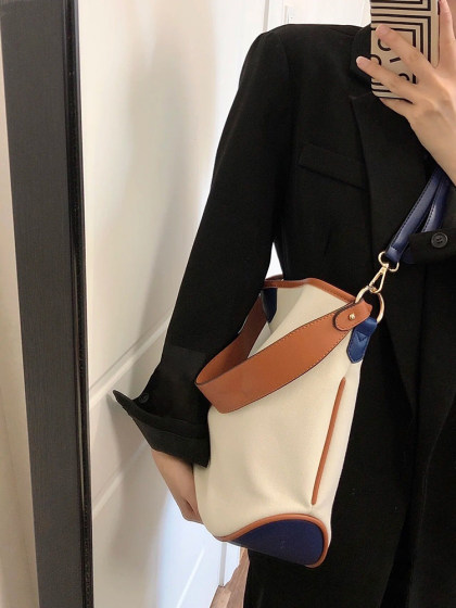 Contrast color large capacity college style versatile shoulder crossbody bag