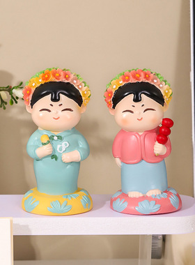 树脂中式新款唐小圆闽南装饰摆件