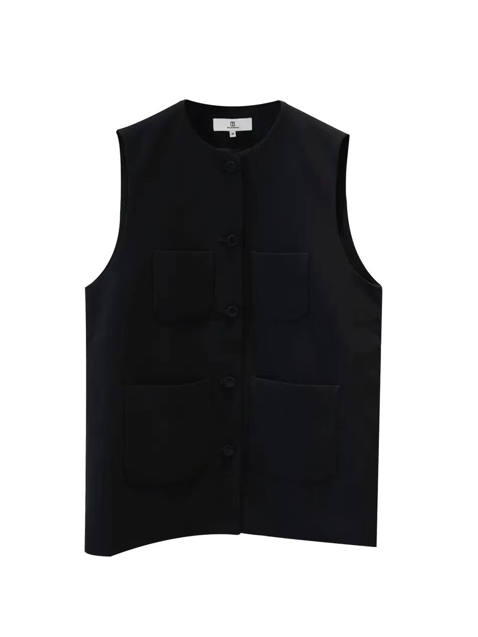 金和百瑞大口袋系扣小香马甲GB123085秋季女坎肩宽松舒适时尚气质,淘宝优惠券,粉丝福利购,淘宝优惠卷