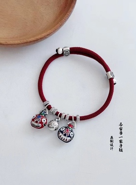 紫银坊足银999吞金兽手链纯手工编织男女情侣手绳纯银珐琅彩手链