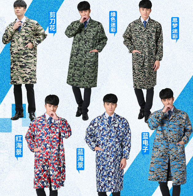 Workwear Men's coat fan camouflage labor insurance jacket long sleeves, wear -resistant auto repair, dirty blue factory uniform clothes