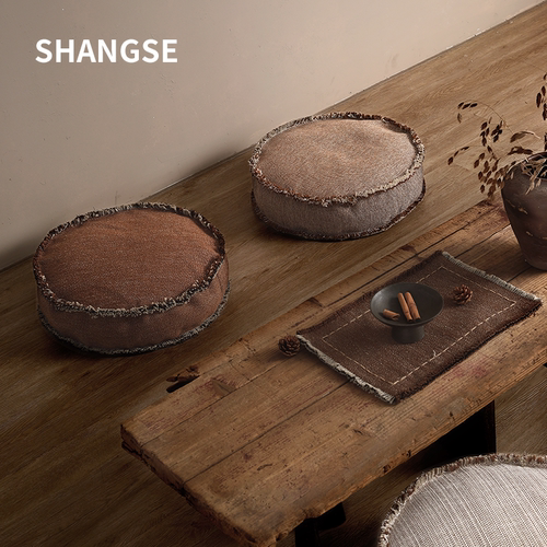 尚塞原创设计自然侘寂风中古风民宿样板房慵懒布艺小凳子坐墩抱枕 - 图0