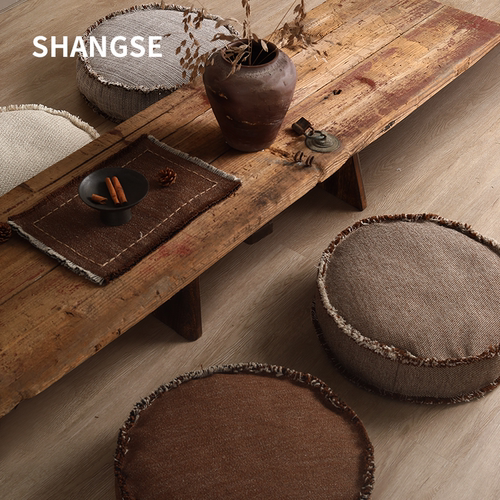 尚塞原创设计自然侘寂风中古风民宿样板房慵懒布艺小凳子坐墩抱枕 - 图3