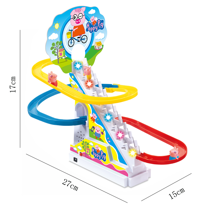 小猪爬楼梯轨道车滑滑梯玩具男女孩宝宝益智早教拼装音乐灯光玩具 - 图2
