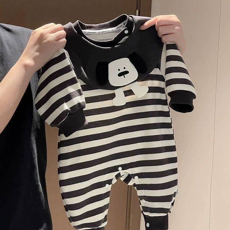 婴儿连体衣新生儿2026春季卡通条纹小狗连身衣男宝宝长袖外出爬服,淘宝优惠券,粉丝福利购,淘宝优惠卷